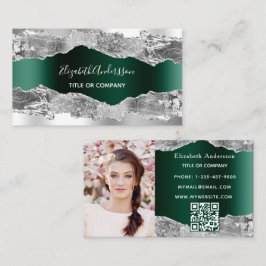 Tarjeta De Visita Foto de código QR de mármol verde esmeralda platea