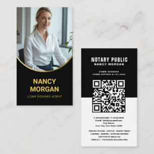 Tarjeta De Visita Foto de código QR de notaría pública con arco dora