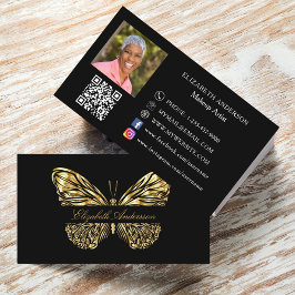 Tarjeta De Visita Foto de código QR de oro negro de mariposa