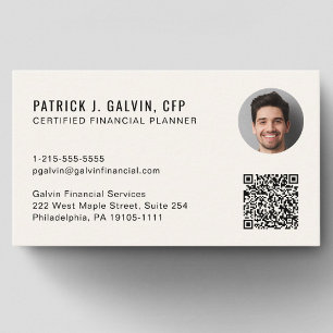 Tarjeta De Visita Foto de código QR de planificador financiero certi