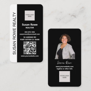 Tarjeta De Visita Foto de código QR en blanco y negro moderno