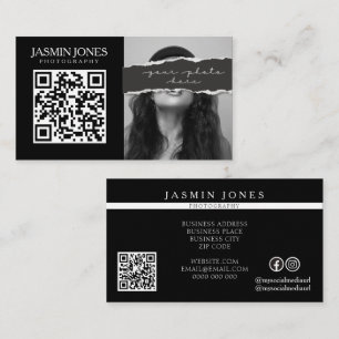 Tarjeta De Visita Foto de código QR negro moderno