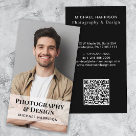 Tarjeta De Visita Foto de código QR profesional en negro
