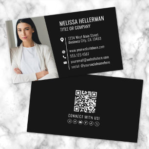 Tarjeta De Visita Foto de código QR profesional negro moderno