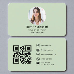 Tarjeta De Visita Foto de código QR verde sabio