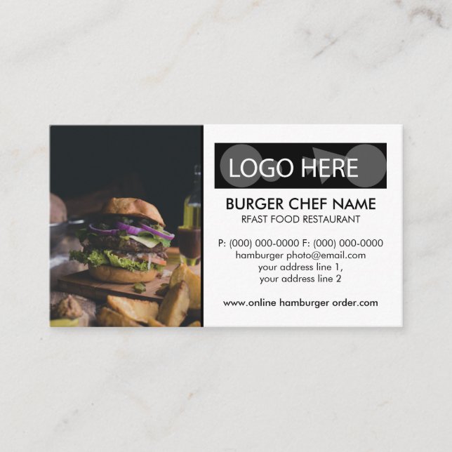 Tarjeta De Visita Foto de comida rápida de hamburguesa (Anverso)