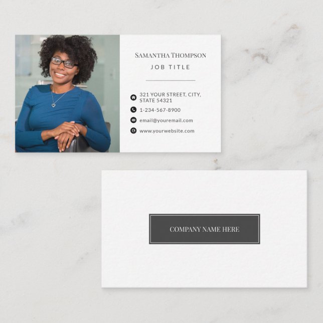 Tarjeta De Visita foto de empleado de negocios moderno profesional (Anverso / Reverso)