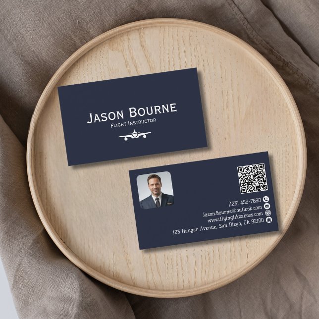 Tarjeta De Visita Foto de empleado profesional Código QR Aviación az (Subido por el creador)