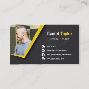 Tarjeta De Visita Foto de Entrenador Personal de Fitness Negro