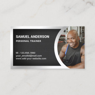 Tarjeta De Visita Foto de Entrenador Personal de Fitness Plateado co