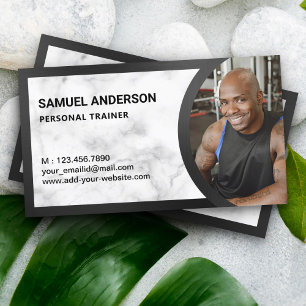 Tarjeta De Visita Foto de entrenador personal de White Marble Fitnes