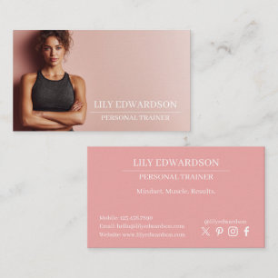 Tarjeta De Visita Foto de Entrenadora Personal Fitness Rosa de Moda