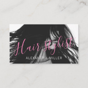 Tarjeta De Visita Foto de estilista de cabello con letra script mini