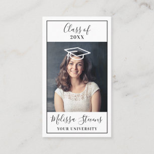 Tarjeta De Visita Foto de gorra de graduación blanca moderna clase d