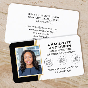 Tarjeta De Visita Foto de ID personalizada de estilo clásico negro y