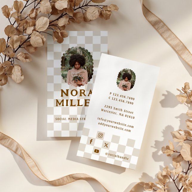 Tarjeta De Visita Foto de Influencer de Redes Sociales de Patrón de  (Checkered Pattern Social Media Influencer Photo Business Card)