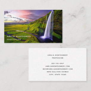 Tarjeta De Visita Foto de la cascada islandesa verde naturaleza