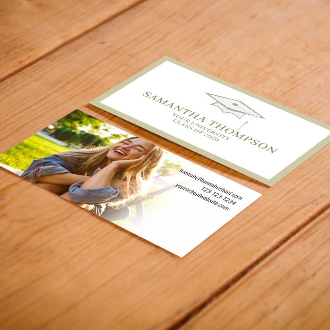 Tarjeta De Visita Foto de la graduación de la Universidad de Estudia (Graduation cap simple gold photo business card)