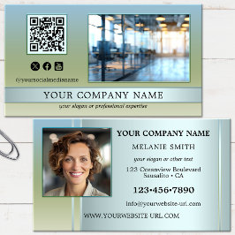 Tarjeta De Visita Foto de la oficina verde azul moderna