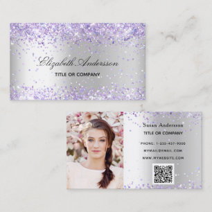 Tarjeta De Visita Foto de lavanda plateada Código QR