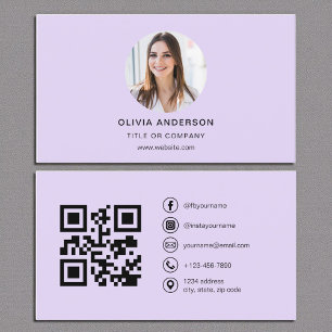 Tarjeta De Visita Foto de Lavanda Púrpura con QR Code Social Media