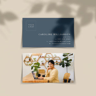 Tarjeta De Visita Foto de logo azul oscuro minimalista moderno simpl