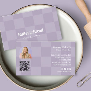 Tarjeta De Visita Foto de logo de panadería con cuadros morados clar