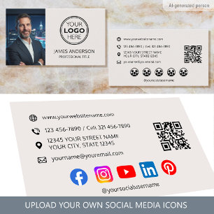 Tarjeta De Visita Foto de logo profesional código QR de redes social