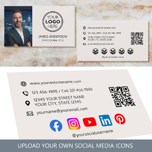 Tarjeta De Visita Foto de logo profesional código QR de redes social