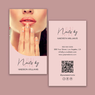 Tarjeta De Visita Foto de logotipo de monograma Artista de uñas Rosa