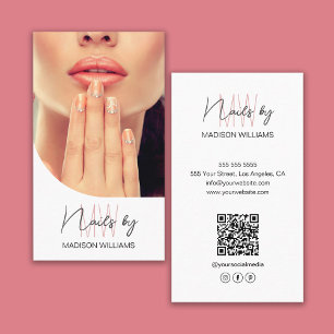 Tarjeta De Visita Foto de logotipo monograma Artista de uñas Blanco