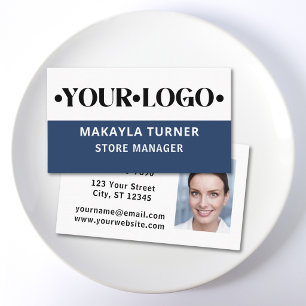 Tarjeta De Visita Foto de logotipo personalizado azul