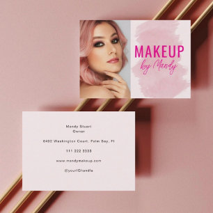 Tarjeta De Visita Foto de maquillaje con letra rosa