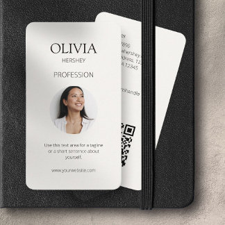 Tarjeta De Visita Foto de marfil negro y cremoso Código QR social