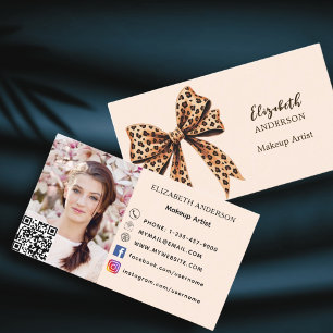 Tarjeta De Visita Foto de medios sociales de leopardo print bow peac