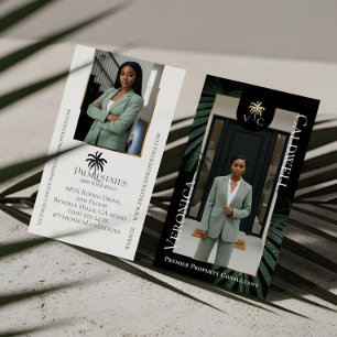 Tarjeta De Visita Foto de Monograma de Palma Tropical de Lujo Elegan