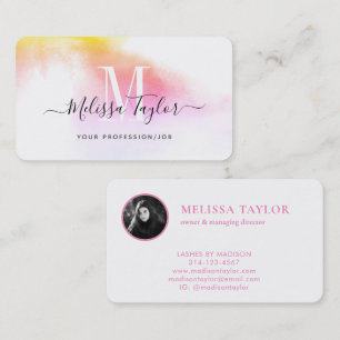 Tarjeta De Visita Foto de monograma rosa y dorado de la holografía n