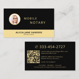 Tarjeta De Visita Foto de notario móvil QR profesional negro oro