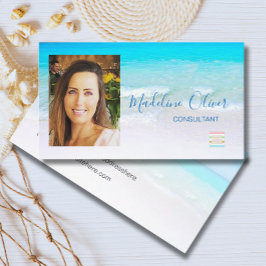 Tarjeta De Visita Foto de Ocean Beach Sea Travel con logotipo azul