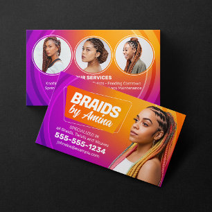 Tarjeta De Visita Foto de Orange, Purple African Hair Braiding Salon