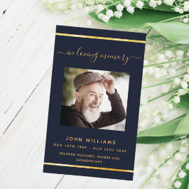 Tarjeta De Visita Foto de oro azul elegante programa funerario