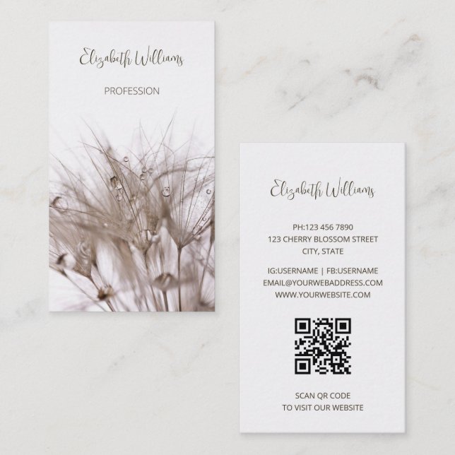 Tarjeta De Visita Foto de Pampas Grass Beige Sepia | Código QR (Anverso / Reverso)