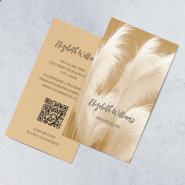 Tarjeta De Visita Foto de Pampas Grass Beige Sepia | Código QR (Subido por el creador)