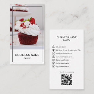 Tarjeta De Visita Foto de panadería QR redes sociales blanco minimal