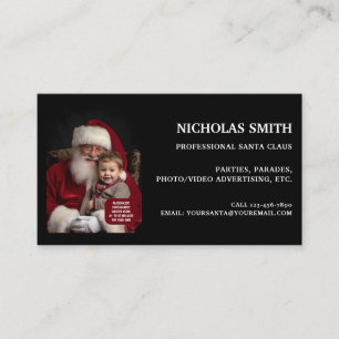 Tarjeta De Visita Foto de Papá Noel negro profesional