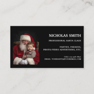 Tarjeta De Visita Foto de Papá Noel negro profesional