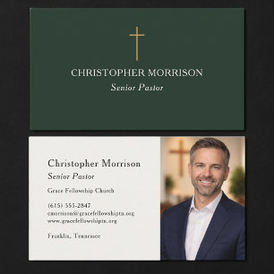 Tarjeta De Visita Foto de pastor de iglesia verde