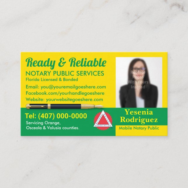 Tarjeta De Visita Foto de Personalizable público de notario móvil (Anverso)