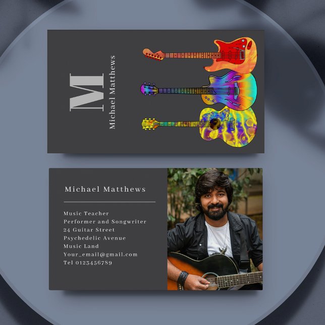 Tarjeta De Visita Foto de Personalizado de músico de guitarra (Guitar teacher custom photo business card)