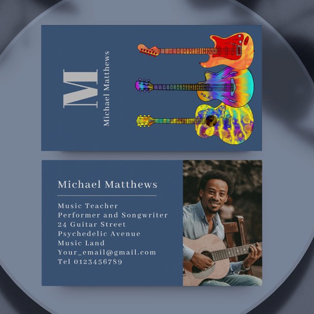 Tarjeta De Visita Foto de Personalizado de profesor de música de gui (Guitar music teacher photo template custom business card)